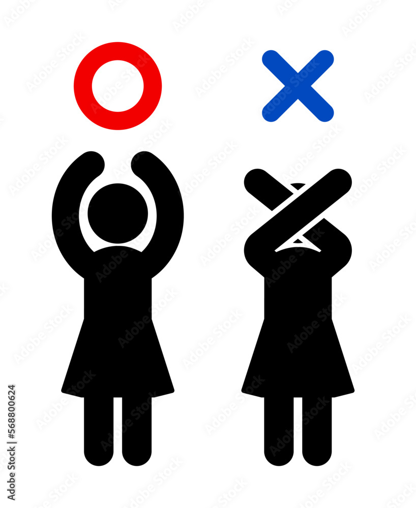 Obraz premium 両手で丸とノーサインを表すポーズの女性