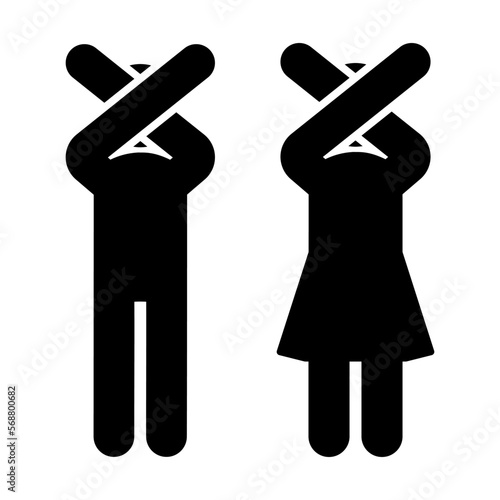 両手でノーサインを表すポーズの男女