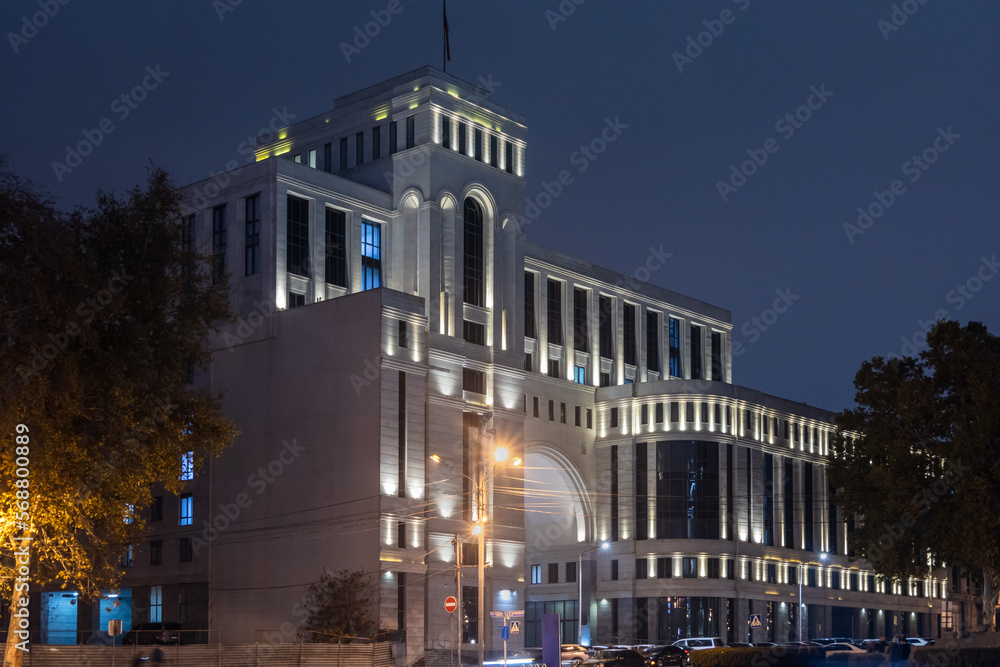 The building of the Ministry of Foreign Affairs of Armenia in the evening Yerevan