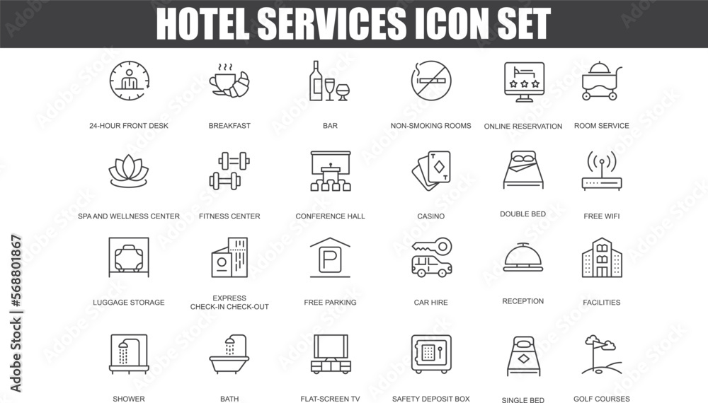 Hotel Service line icons and simple Vector set for website and mobile apps.