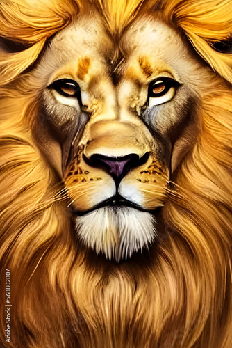 Golden portrait Lion face   full background animal   3D illustration   generative ai