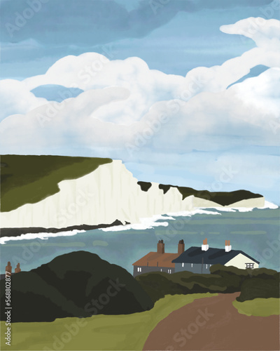 A village near a cliff - beautiful landscapes of the ocean