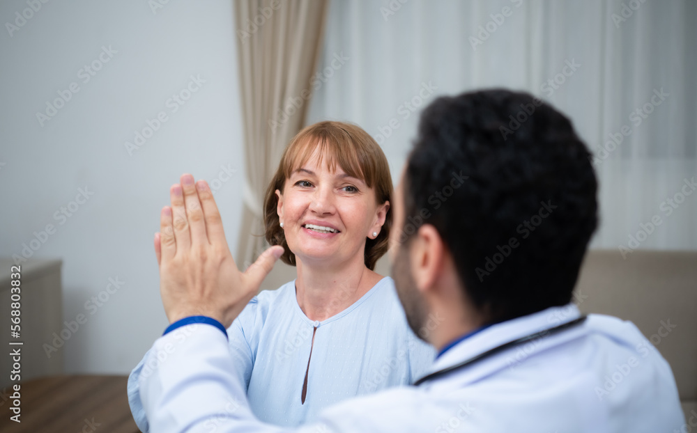 Woman entering old age, Attend an annual health and check-up and discussion with doctor in hospital Woman entering old age, Attend an annual health and check-up and discussion with doctor in hospital
