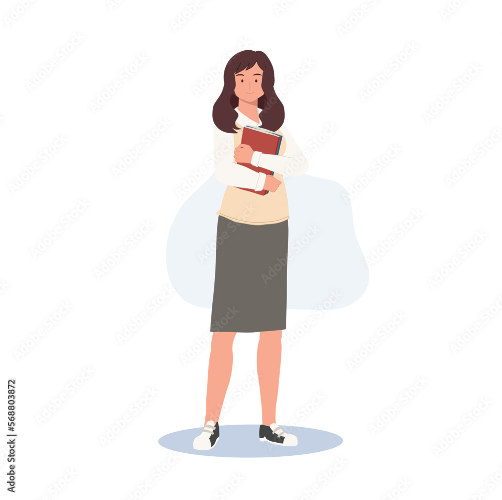 Korean student character. Full length of female student in school uniforms hoolding book. Learning Education concept. Korean student character. Full length of female student in school uniforms hoolding book. Learning Education concept.
