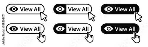 View all with cursor icon. View all button icon, vector illustration