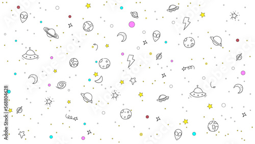 space elements in doodle style sketch