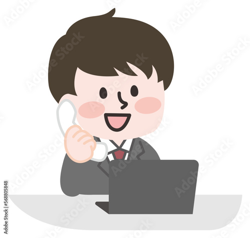 デスクで電話をする会社員の男性 