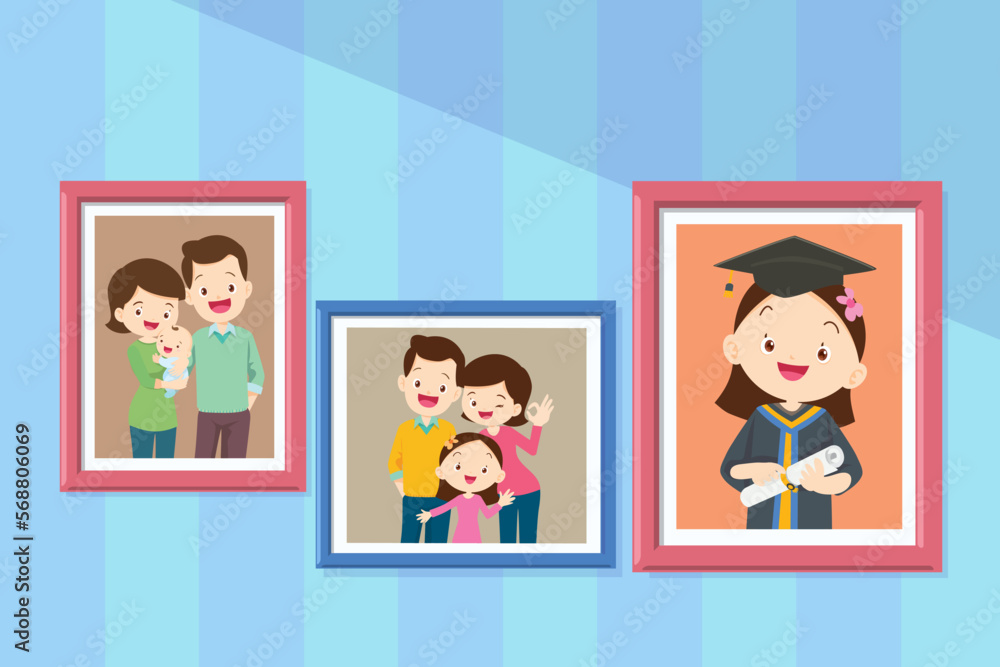 Graduation student girl growing Happy in photo frame with family Graduation student girl growing Happy in photo frame with family
