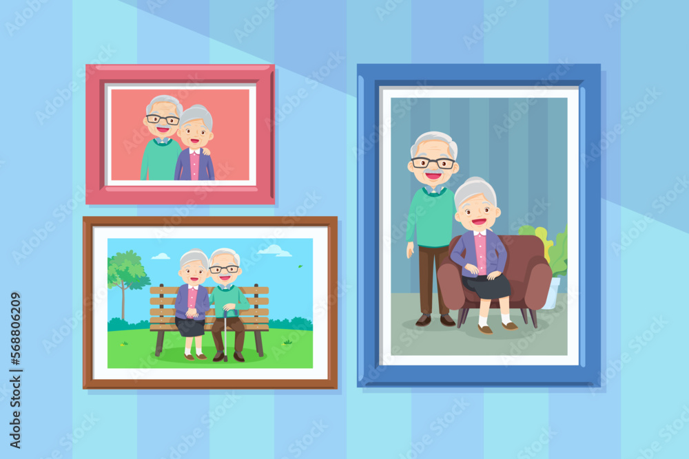 Grandmother and grandfather in photo frame with parent Grandmother and grandfather in photo frame with parent