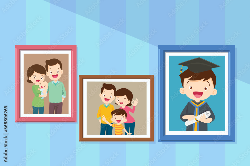 Graduation student boy growing Happy in photo frame with family Graduation student boy growing Happy in photo frame with family