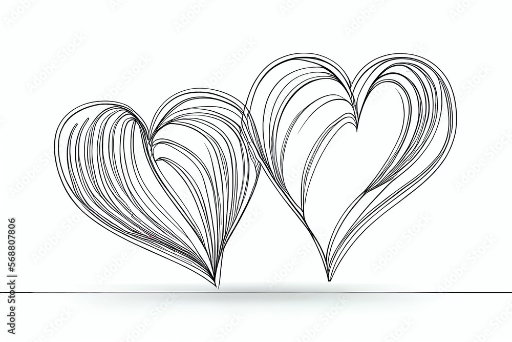 Continuous line drawing of two hearts. Banner for valentines day. Abstract hearts. Generative AI Continuous line drawing of two hearts. Banner for valentines day. Abstract hearts. Generative AI