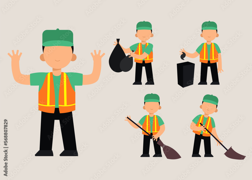 set of Cleaning staff woman in cartoon character with different actions vector illustration set of Cleaning staff woman in cartoon character with different actions vector illustration