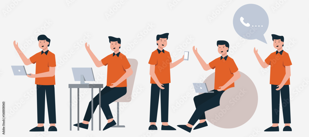 Fototapeta premium set of business people in cartoon characters different actions vector