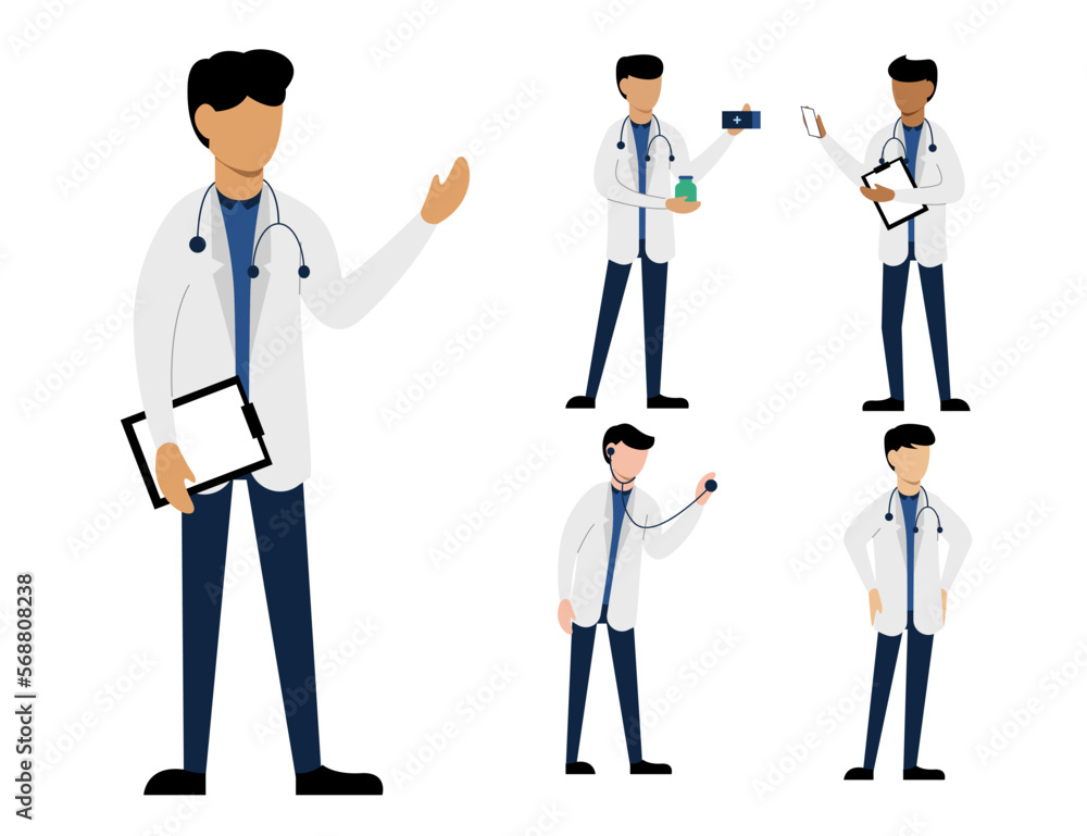 Set of medical personal in cartoon characters different actions vector Set of medical personal in cartoon characters different actions vector