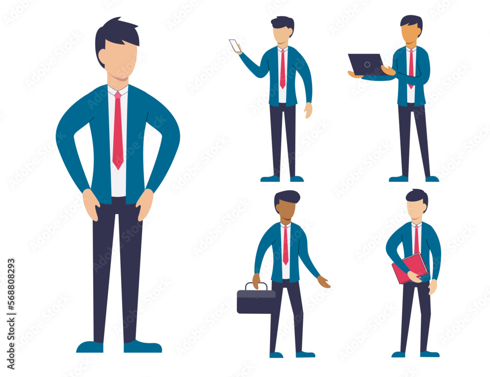 Set of business people in cartoon characters different actions vector