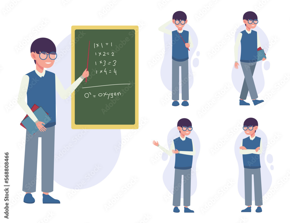 Set of teacher man in cartoon characters different action vector Set of teacher man in cartoon characters different action vector