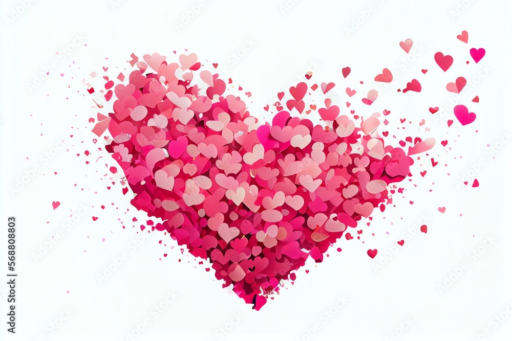 Pink hearts illustration on a white background - love heart for valentines day background - design banner. Generative AI