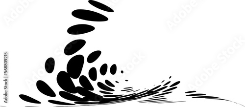 Halftone dotted swirl with oval polka dots of various sizes forming a deformed funnel. Space for copy text. Vector.