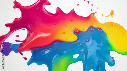 カラフルなペンキや絵の具のアップ　スプラッシュ　水滴、水流　Splashes of colorful paints and paints Water droplets, water streams