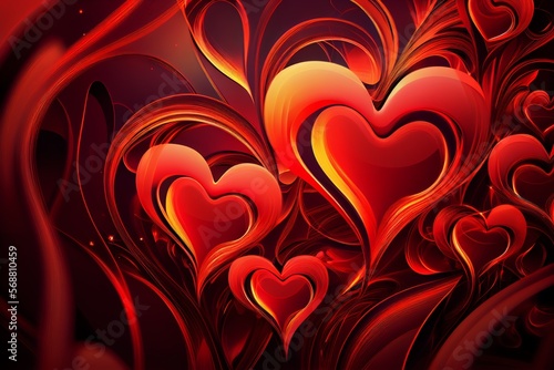 Bright red hearts abstract background. Generative AI