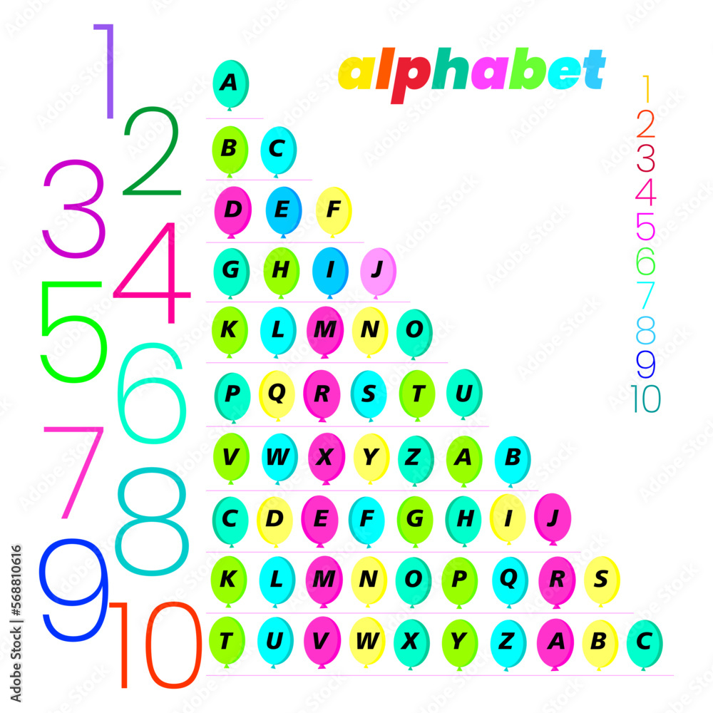 Education. Numbers, Alphabet. Letters account, number series. Vector illustration, order, multicolored school, mathematics, schoolchildren Education. Numbers, Alphabet. Letters account, number series. Vector illustration, order, multicolored school, mathematics, schoolchildren