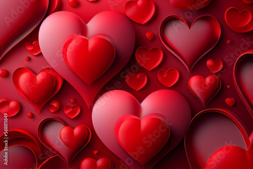 red hearts valentine day background. Generative AI
