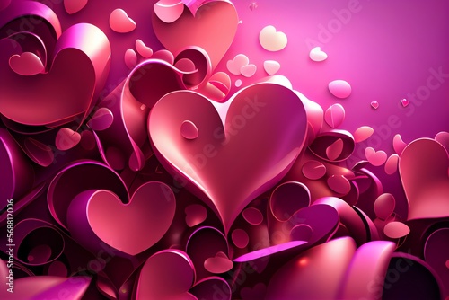 Valentines day pink hearts background. Generative AI