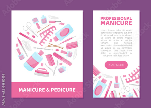 Manicure and Pedicure Banner Design with Nail Equipment Vector Template