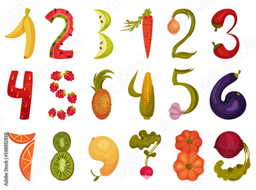 Fruit and Vegetable Numbers and Numerals Big Vector Set