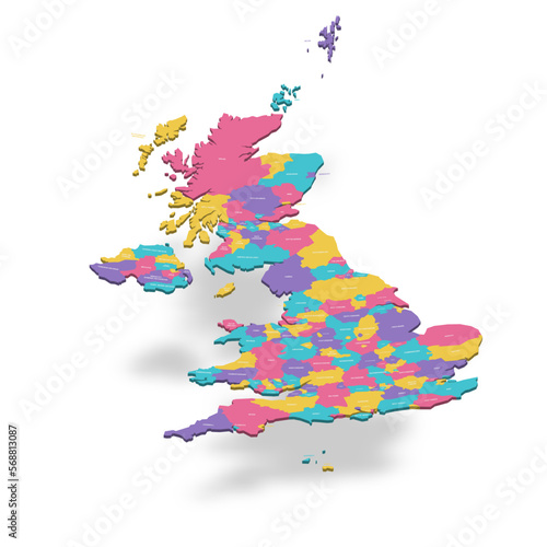 United Kingdom of Great Britain and Northern Ireland political map of administrative divisions - counties, unitary authorities and Greater London in England, districts of Northern Ireland, council