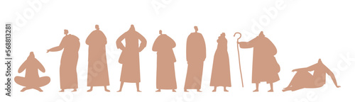 Jesus Christ Apostles Silhouettes Characters Set. Early Christianity Follower Group. Cartoon People Vector Illustration