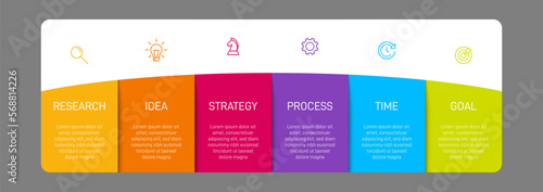 Vertical infographic design with icons and 6 options or steps. Thin line. Infographics business concept. Can be used for info graphics, flow charts, presentations, mobile web sites, printed materials.