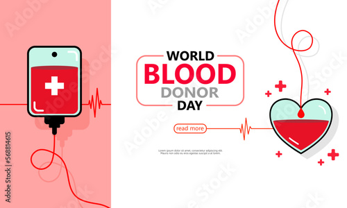 blood bag donate with a heart for publicize to the public to join blood donor for poster, banner, card and background. Vector illustration blood donation day concept.