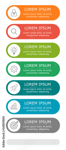 Business infographic Vector with 7 steps. Used for presentation,information,education,connection,marketing, strategy,technology,learn,creative,growth,stairs,idea,flow,mobile,smartphone,phone,work.