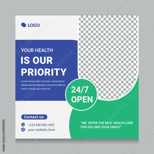 Medical Health care social media post template. for flayer, web banner social media design.