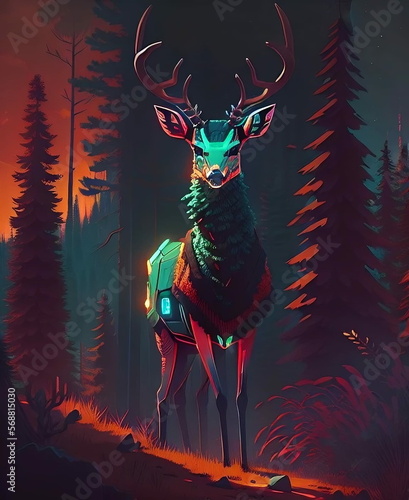 Cyberpunk Deer in the forest