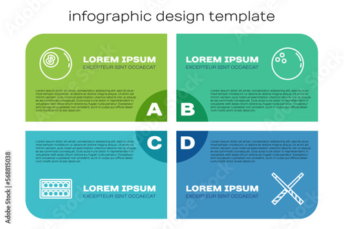 Set line Billiard balls on a stand, , Crossed billiard cues and Bowling. Business infographic template. Vector