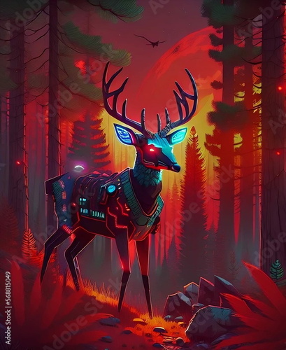 Cyberpunk Deer in the forest