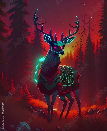 Cyberpunk Deer in the forest