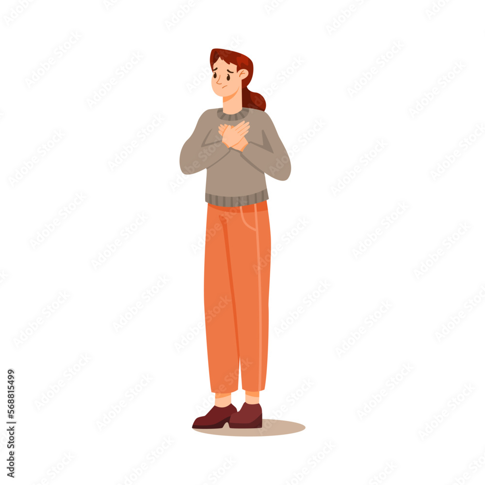 Woman Character Suffering from Pain or Ache in Her Chest Vector Illustration Woman Character Suffering from Pain or Ache in Her Chest Vector Illustration