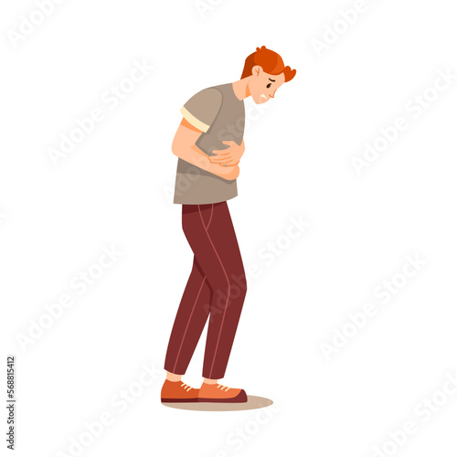 Man Character Suffering from Pain or Ache in His Stomach Vector Illustration