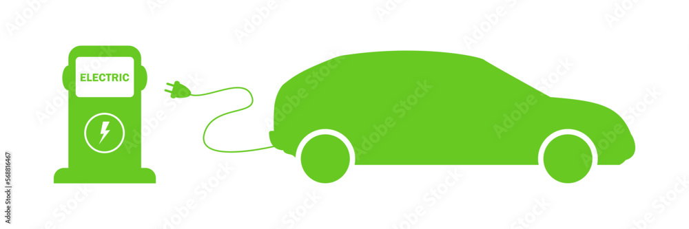 Eco car. Car charging at the charger station. Ecology transport concept vector illustration. Eco car. Car charging at the charger station. Ecology transport concept vector illustration.