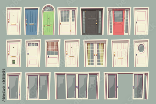 big transparent doors set in cartoon style