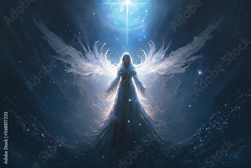 beautiful angel wearing white dress with holy light surround, Generative Ai