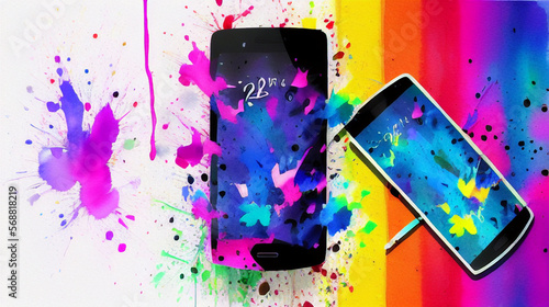 スマーフォンとペイント　スプラッシュ　ペンキ