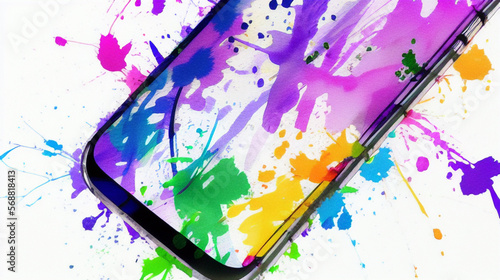 スマーフォンとペイント　スプラッシュ　ペンキ
