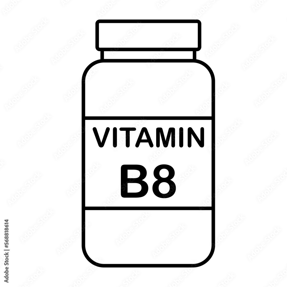 simple flat black line vitamin B8 drug bottle simple flat black line vitamin B8 drug bottle