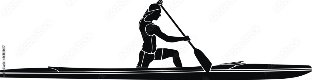 Fototapeta premium black and white silhouette athlete sports canoe with paddle