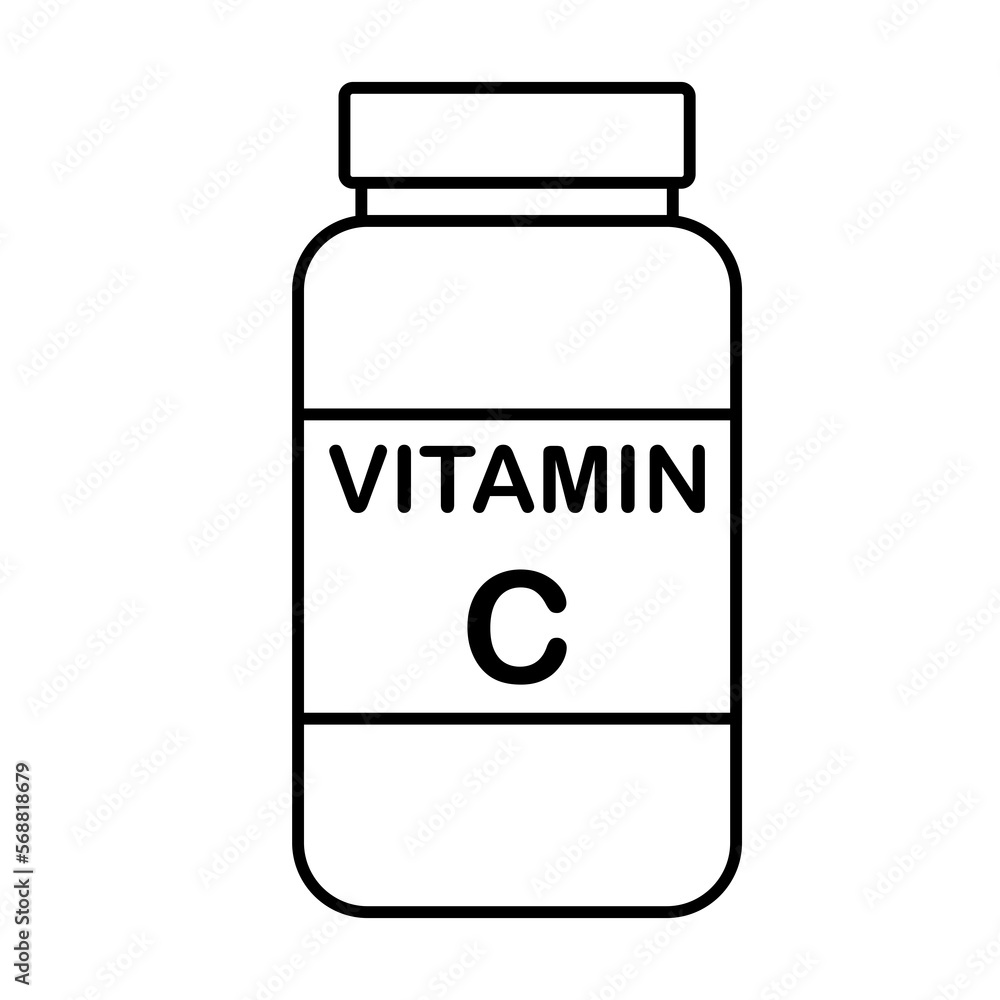 Fototapeta premium simple flat black line vitamin C drug bottle