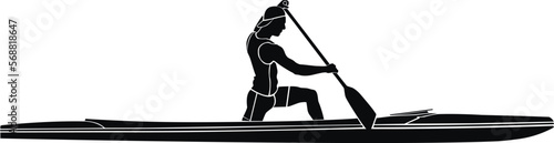black and white silhouette athlete sports canoe with paddle